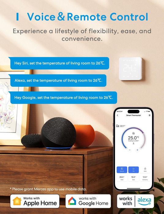 Termostato Inteligente Chão Radiante Meross HomeKit WiFi Branco
