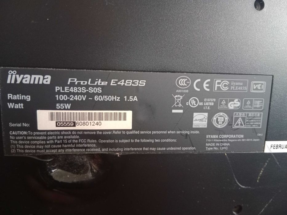 Monitor iiyama ProLite E483S – sprawny, 19"