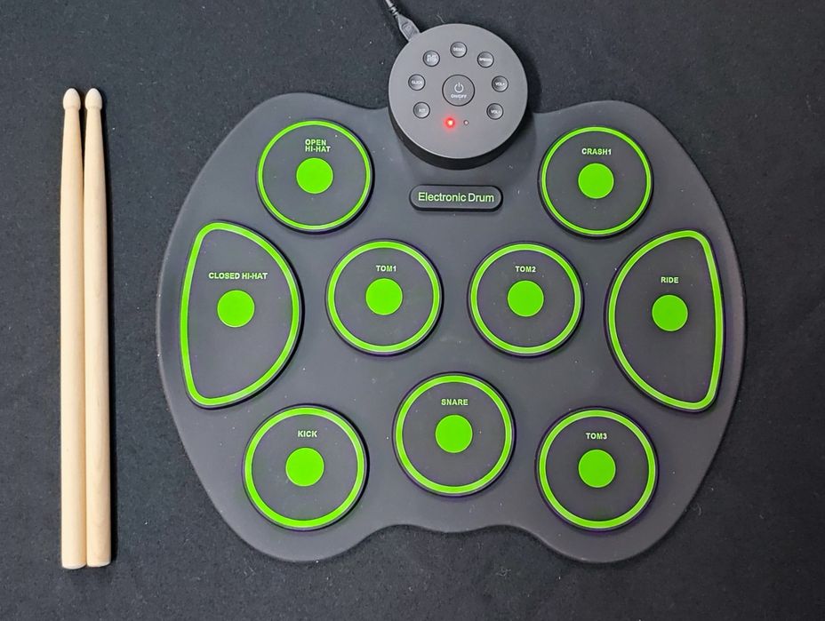 Bateria de tambores eletrónica portátil dobrável 9 pads + 2 pedais