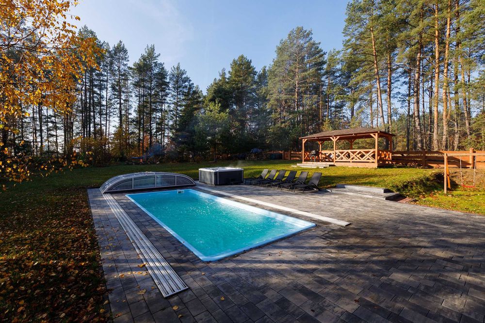 MAZURY | STODOŁA NOMADA dom całoroczny | BASEN 29-30°C | JACUZZI | SAUNA| 15–17 osób