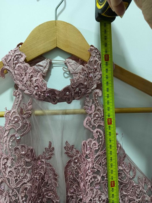 Vestido de cerimónia rosa velho – renda e tule – Tam. L