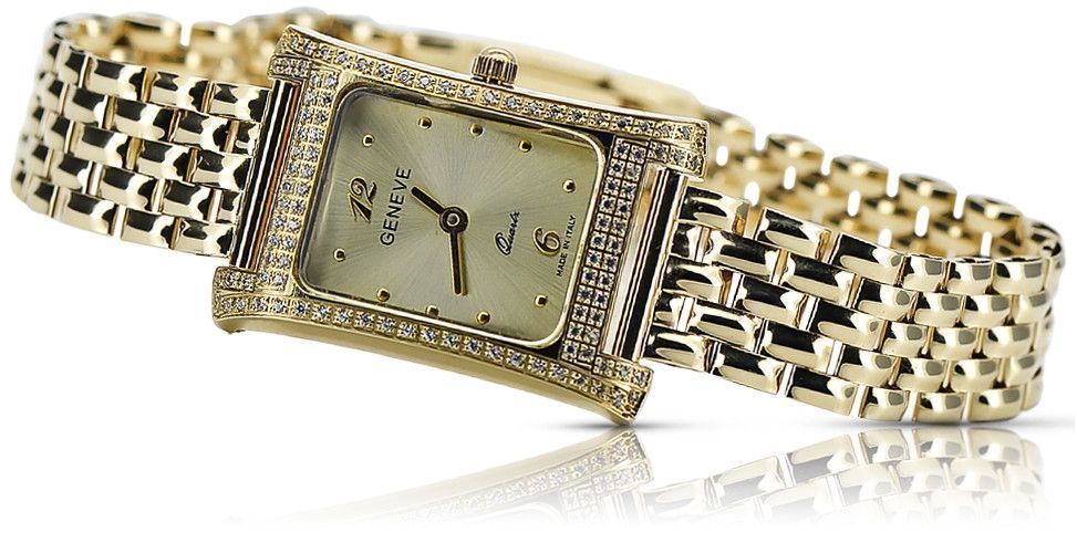 Złoty zegarek damski 14k z BRYLANTAMI Geneve lwd002ydg&lbw004y Poznań