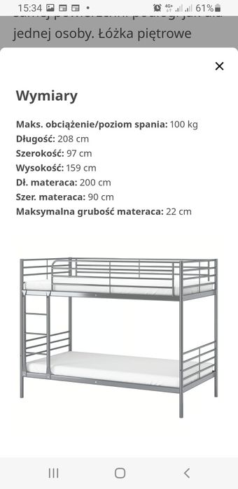 Łóżko piętrowe Ikea Svarta + 2materace