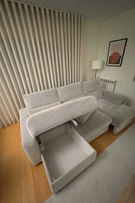 Sofá 3 lugares c/chaise longue cinza