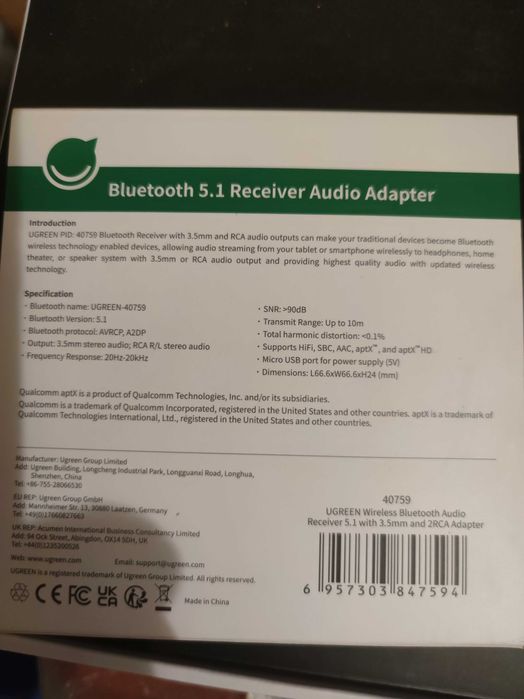 Ugreen Bluetooth odbiornik audio