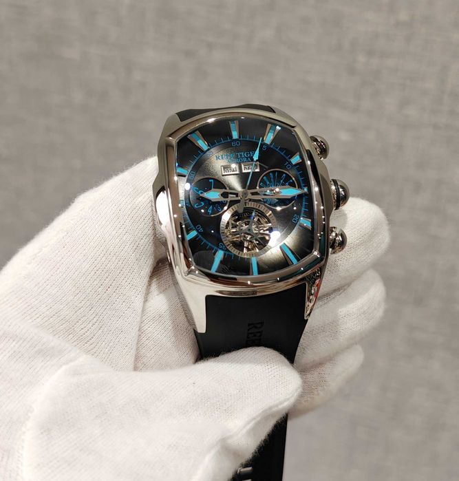 Чоловічий годинник Reef Tiger RGA703 Black Bubble Automatic Skeleton