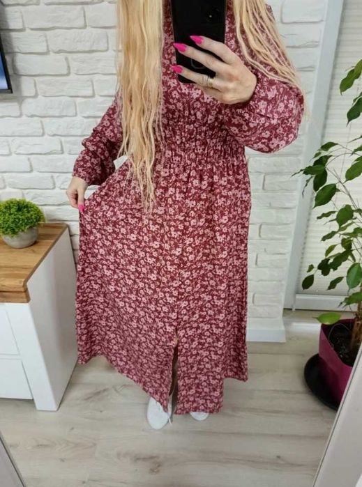 Reserved długa kwiecista sukienka Boho hippie maxi 38