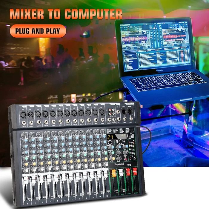 Mesa de Som Profissional FG12 - Mixer DJ 12 Canais com USB, Bluetooth