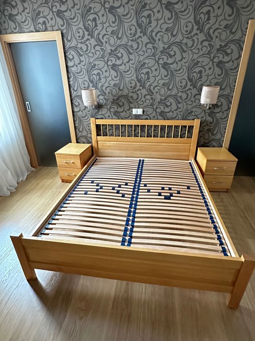Komplet sypialniany z litej brzozy–łóżko+komoda+2 szafki nocne+materac