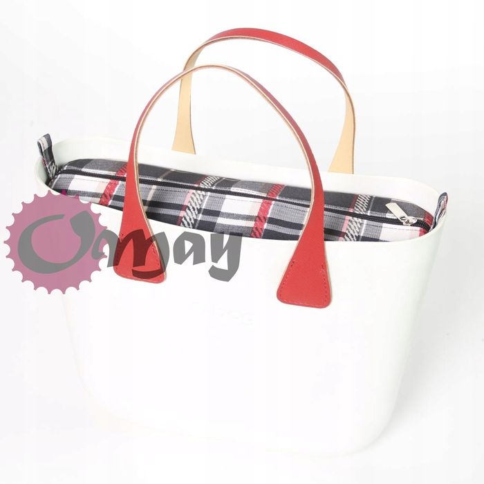 CZARNY organizer OBAG MINI krata beż czerwony 2 KIESZENIE wkład OMAY