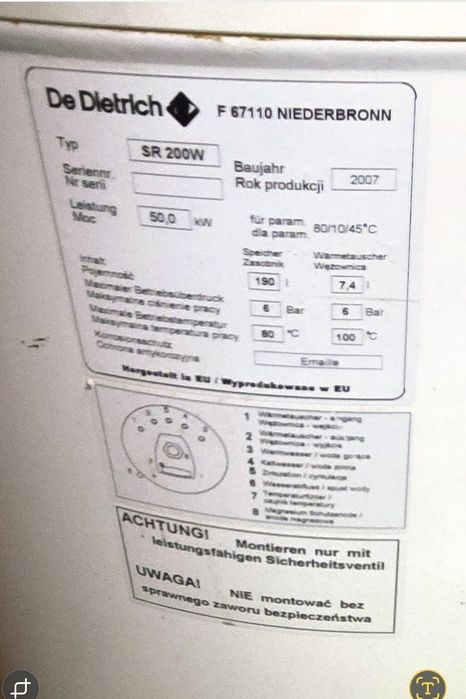 zasobnik ciepłej wody użytkowej De Dietrich SR 200W bojler