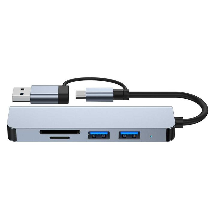 HUB ADAPTER PRZEJŚCIÓWKA USB-C 5w1 3xUSB 3.0 czytnik kart microSDHC