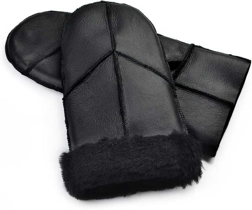 Зимние кожаные варежки, рукавицы натуральная овчина на меху