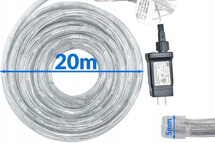 wąż led lampki zewnętrzne choinkowe flash tryby timer ip67 230v ciepły 20m