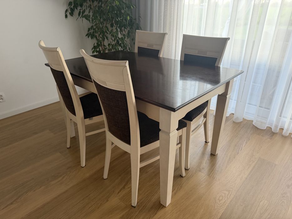 Prowansalski stół rozkładany 140-190x90 cm + 4 krzesła z plamoodporną technologią