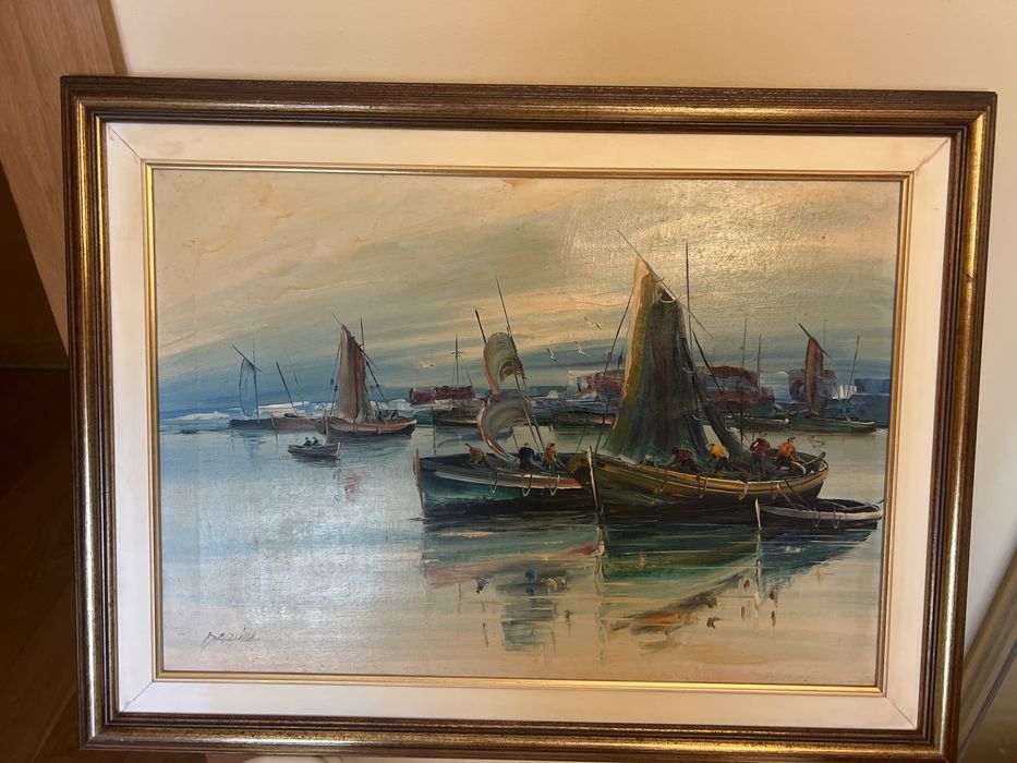 Quadro pintura a oleo com moldura