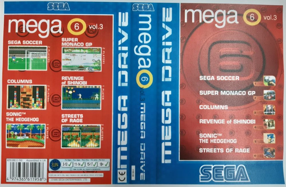 Cartucho 6 jogos Sega Mega Drive M6