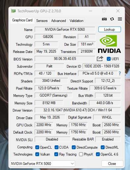 Відеокарта Palit GeForce RTX 5060 Infinity 3 OC 8GB GDDR7