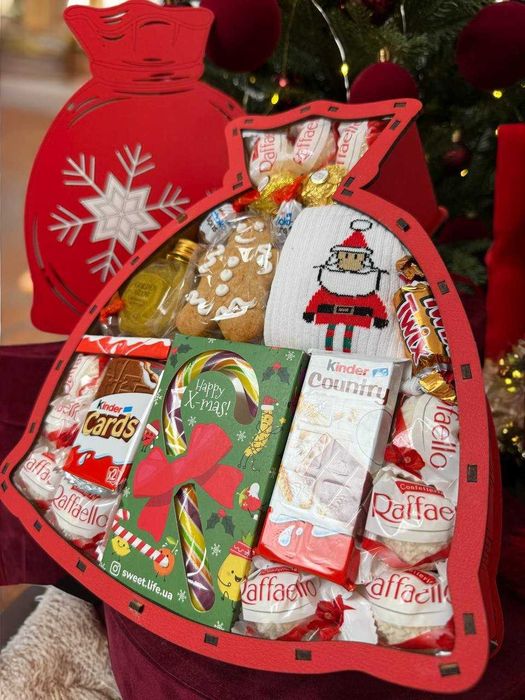 Новорічний подарунковий бокс, червоний Новорічний мішечок, післяплата