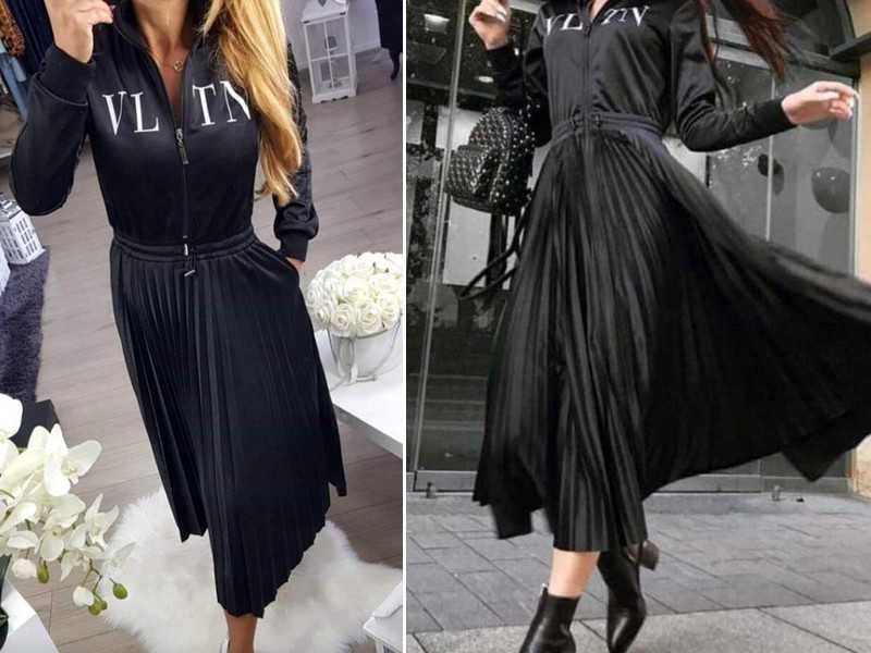 Esito j nowa sukienka midi plisowana z ściągaczem