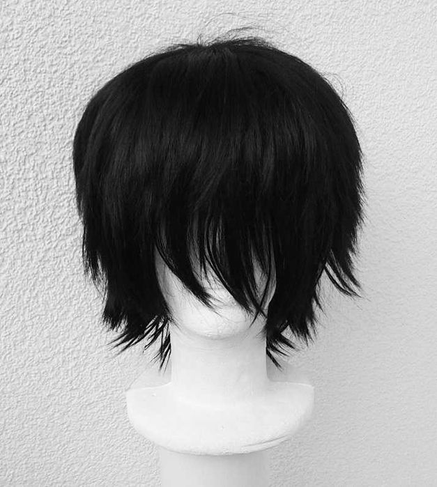 Czarny krótki wig czarna krótka peruka z grzywką cosplay wig męska