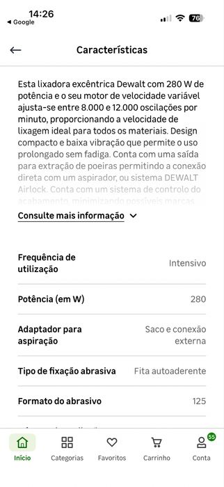 Lixadora Dewalt de 280W