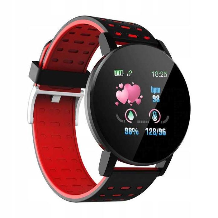 WIELOFUNKCYJNY Smartwatch czerwony Bluetooth ANRDOID IOS aplikacja PL