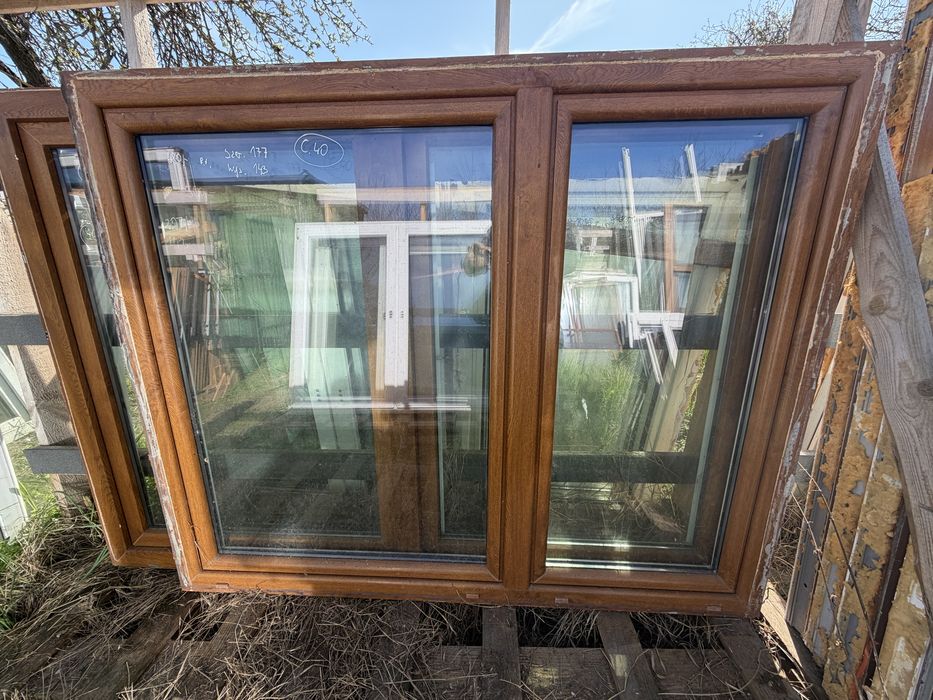 1x okno plastikowe 177x143 zloty dab dzielone 2/3 rozwierno uchylne biale sklad okien demontaz dostawa