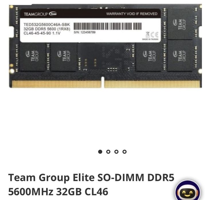 Memoria ram  GDDR5 1x32gb portatil marca Team Group