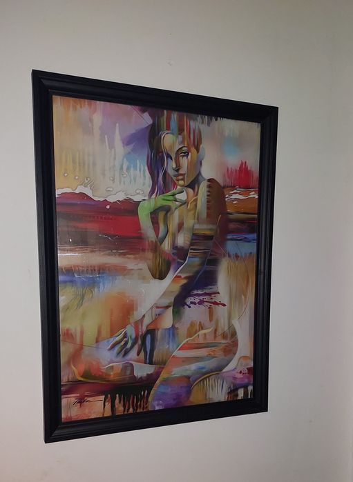 Quadro pintura tela tecido moldura mulher abstrata 57x77 cm