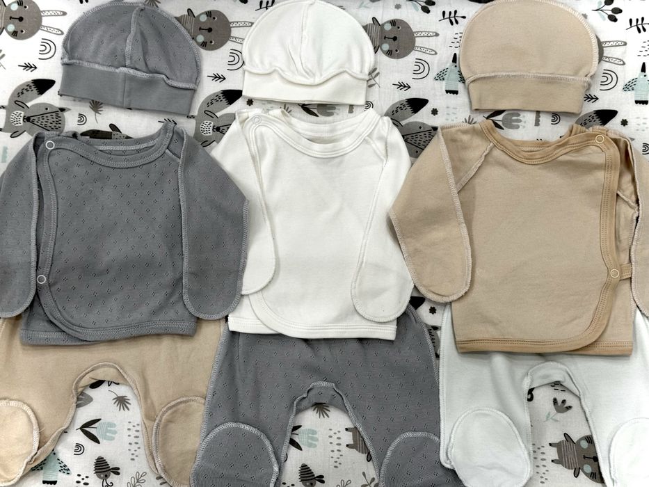 3 Коплекти дитячого одягу 56 розмір (шапочка+повзунки+кофтинка)