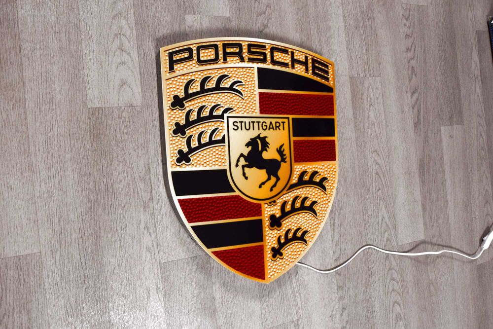Podświetlane logo PORSCHE, Reklama, Neon, Plafon, Baner LED, Prezent