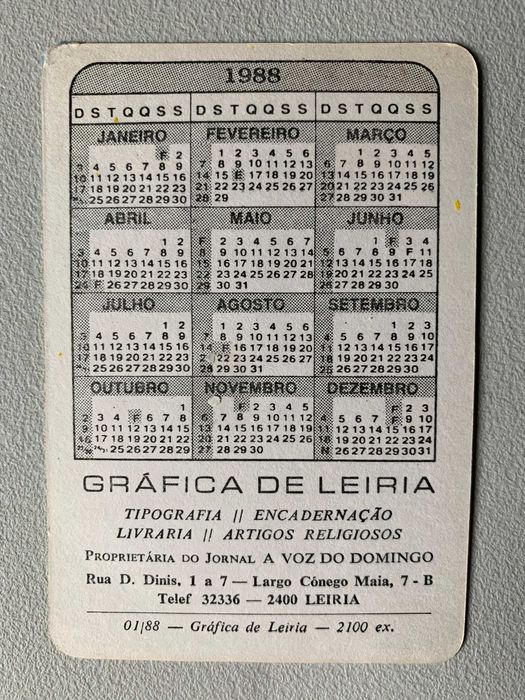 Calendários de 1988 - Pinturas (preço unitário)