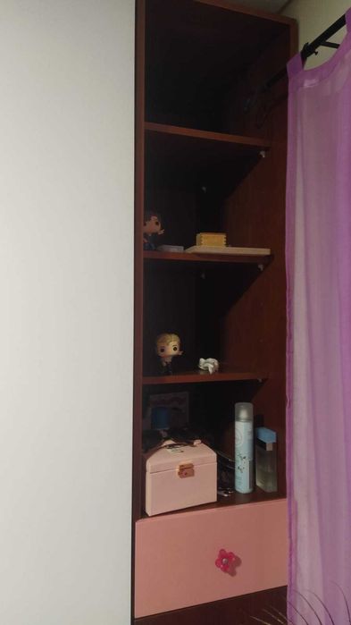 Roupeiro portas lacadas e lateral gavetas e pratelerias com madeira