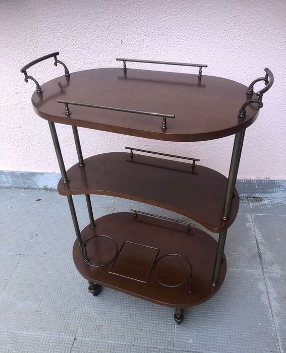 Mesa de Jogo em madeira e carrinho apoio