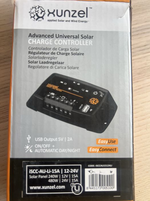 Controlador de Carga Solar Xunzel 15A 12V/24V (iSCC-AU-Li) - Como Novo