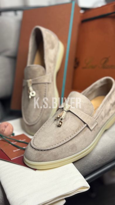 Лоферы женские бежевые серые loro piana lp лоро піана лоріки замшеві