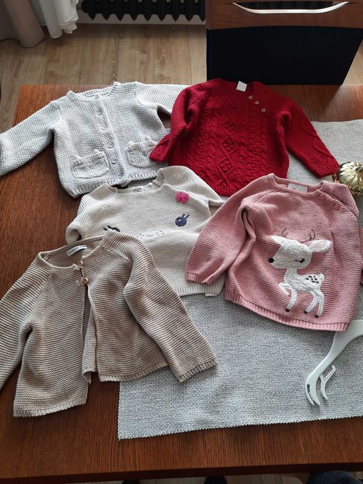 Pięć zimowych sweterków 80 dziewczynka  firmowe