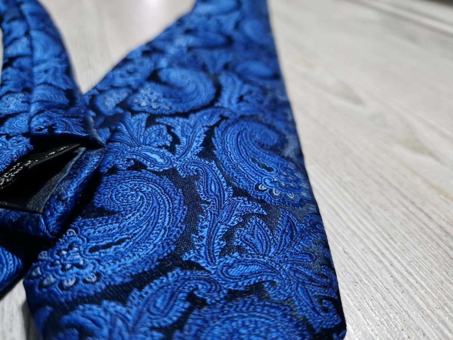 Krawat poszetka spinki żakardowy męski elegancki zestaw paysley PIĘKNY