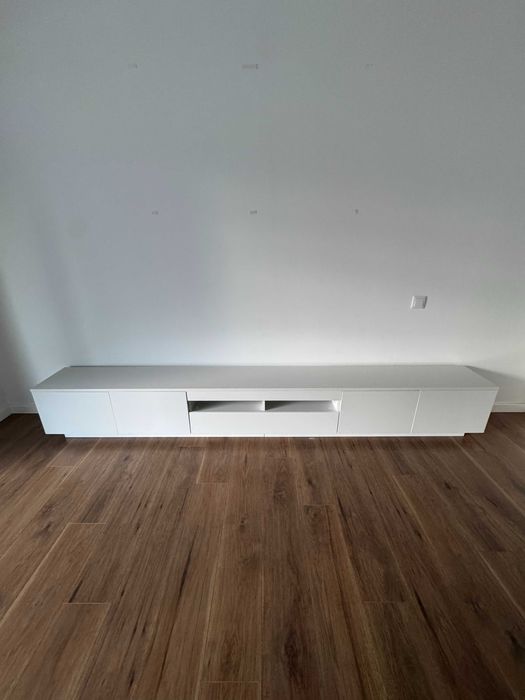 Móvel de TV Branco 3m com Tampo em Pedra Maciça – Modular (5 Peças)
