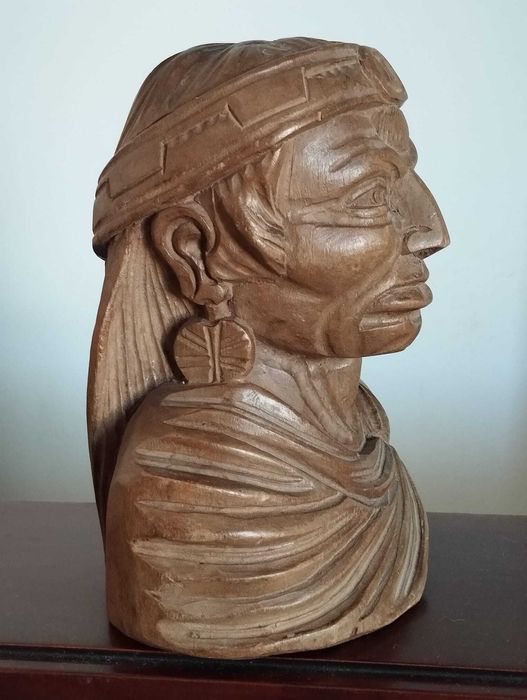 Chef Índio Indígena Americano - Escultura Madeira