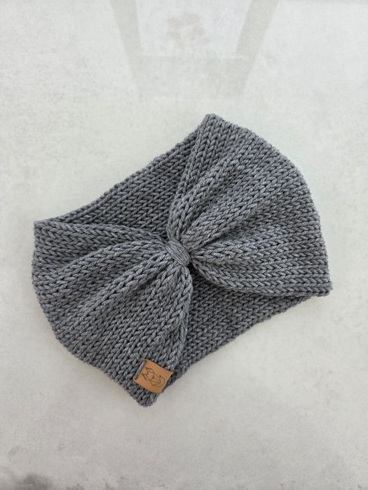 Opaska na głowę handmade 100% wełna merino szara