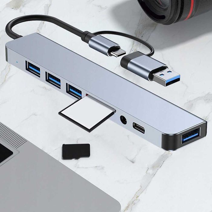 HUB Adapter Przejściówka USB-C 8w1  CZYTNIK USB 3.0 Audio