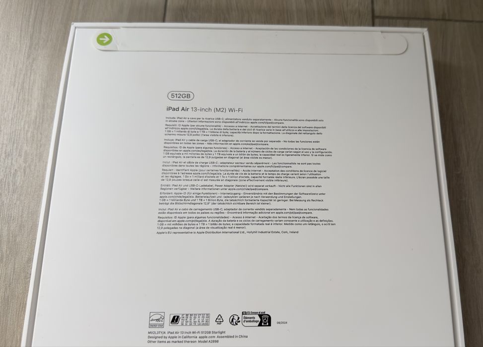 Apple iPad Air de 13 polegadas M2 de  512 GB, NOVO