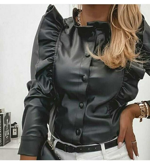 Жіноча сорочка з еко шкіри