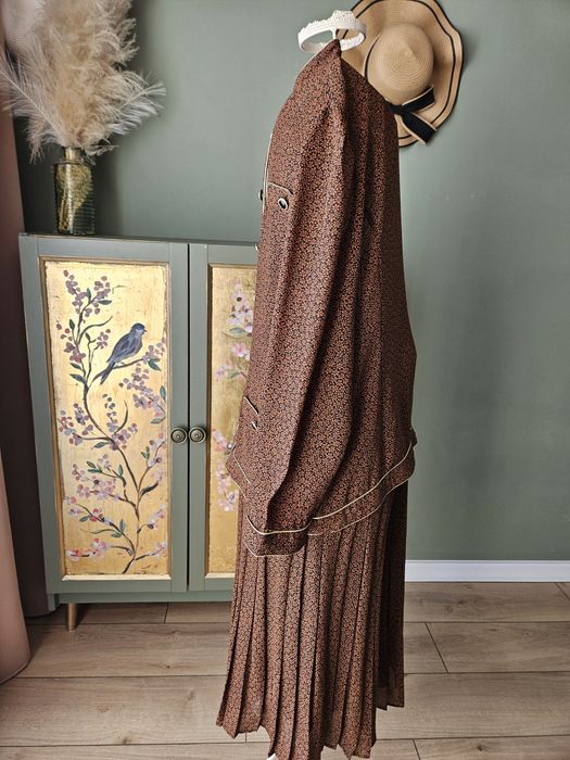Vintage Set Elegancki komplet damski (Koszula + Spódnica) XL brązowy