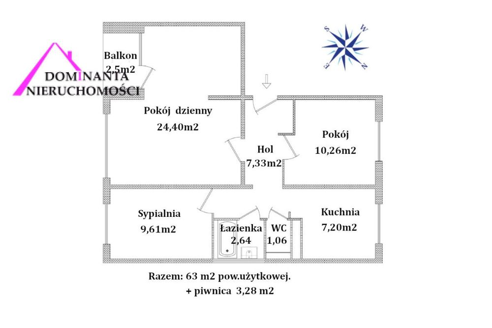 3 pokoje, 63m2, parking, piwnica, blisko plaży