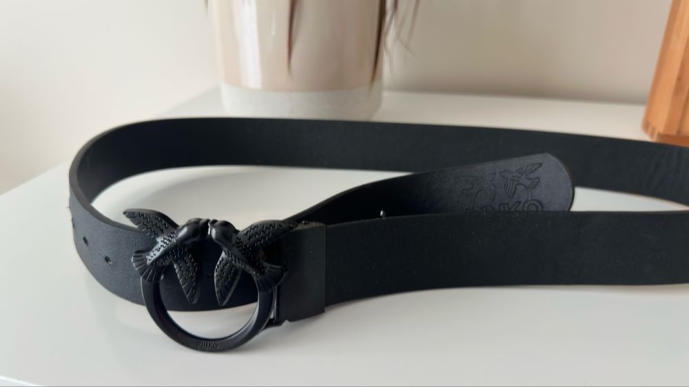 Skórzany Czarny pasek pinko 100cm