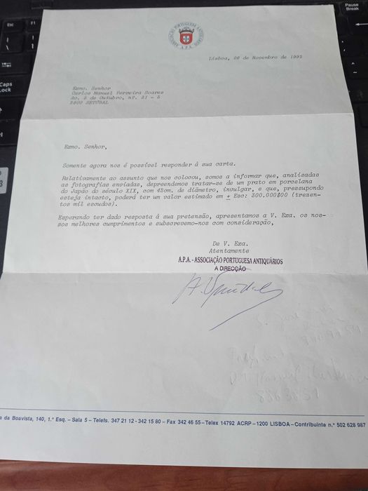 Prato em Porcelana do Século XIX autenticado pela APA.