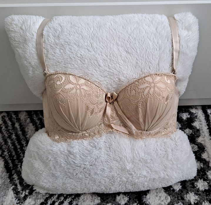 Biustonosz stanik koronkowy,brązowy balconette 34/75